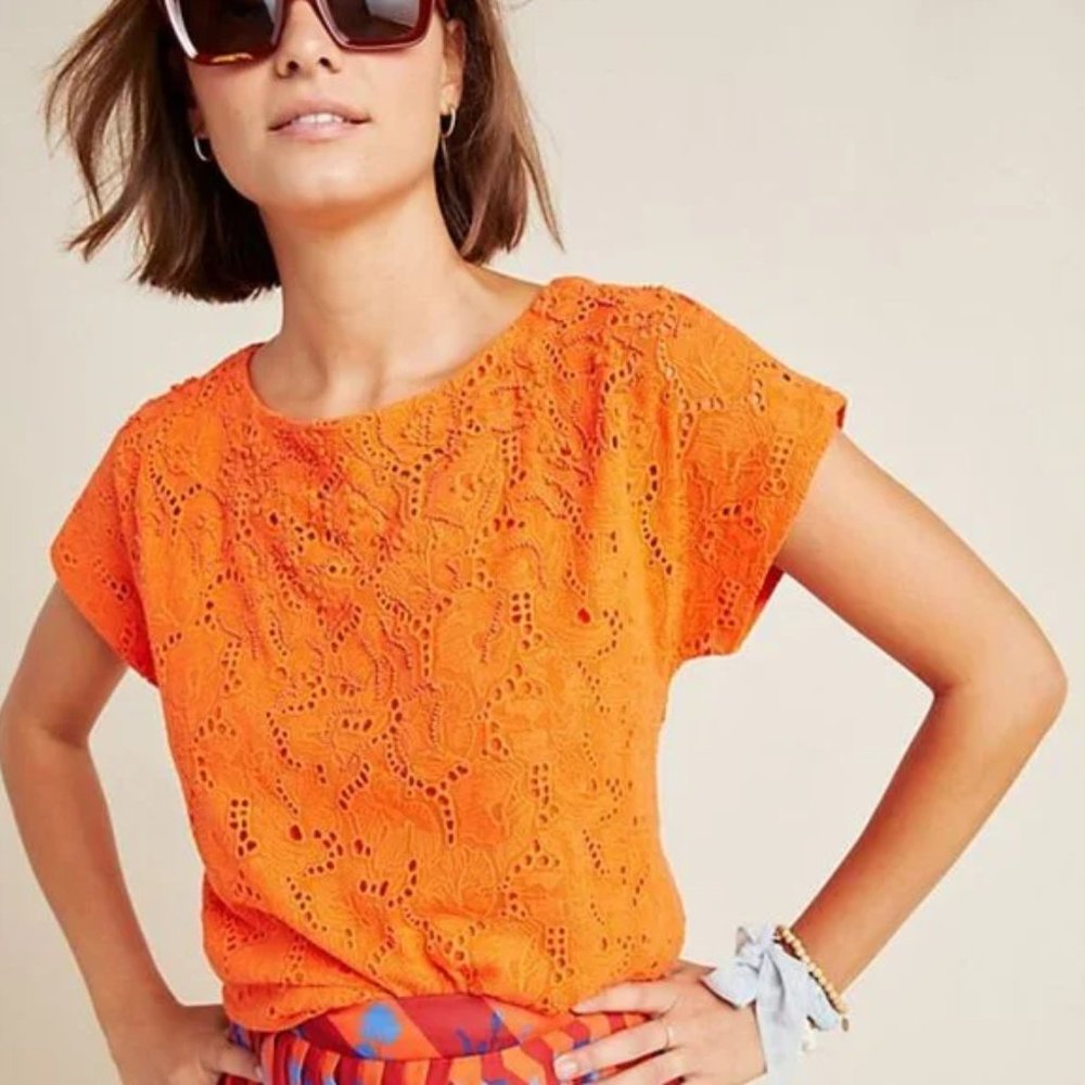 Anthropologie Maeve Orange Eyelets Embroidered Oversized top.